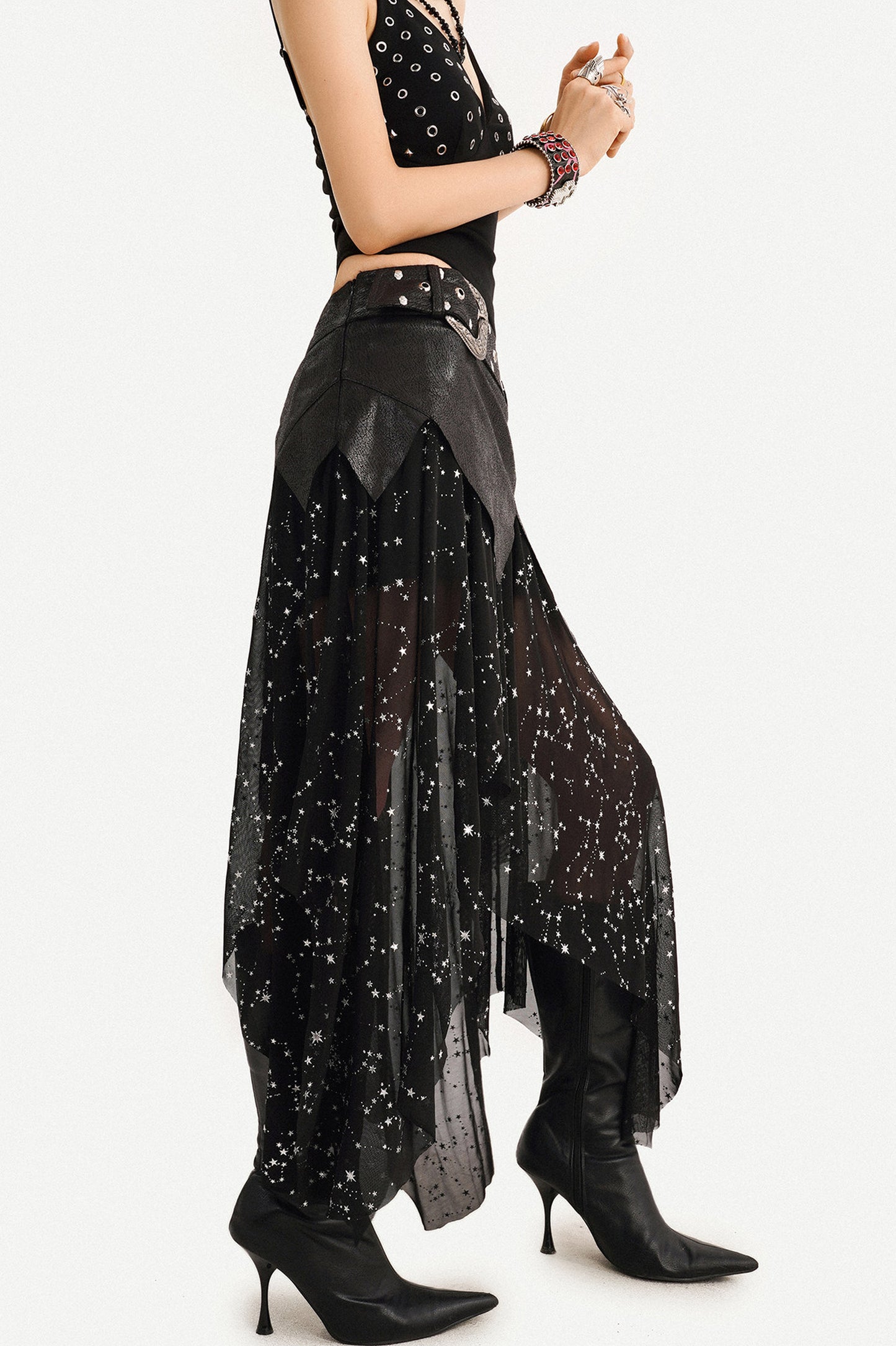 Black Deep V-Neck Metal Grommet Camisole