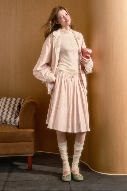 Elastic Waist Deer A-Line Pleated Skirt