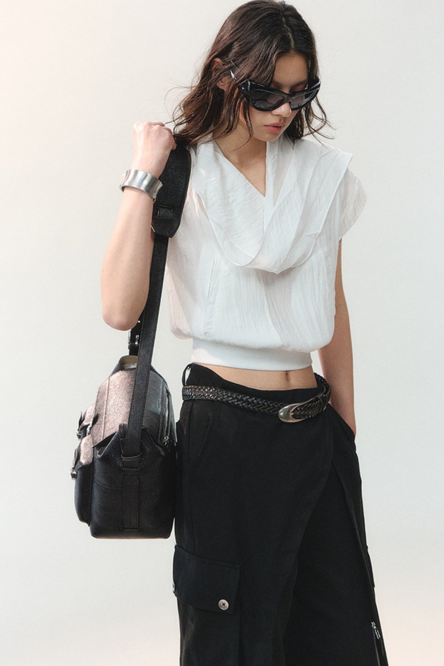 Drape Collar Short Sleeve Shirt