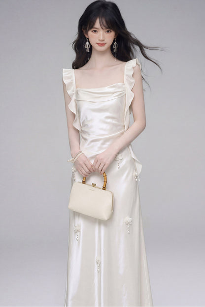 Gardenia White Satin Dress