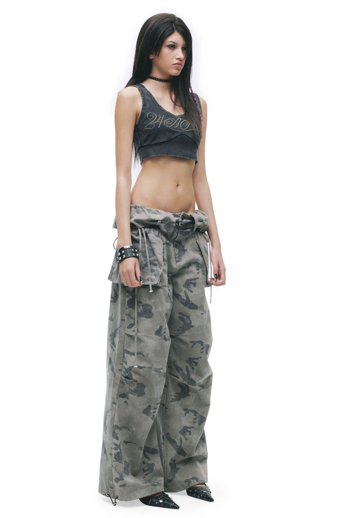 Double-Layer Waist Camouflage Large Patch Jeans