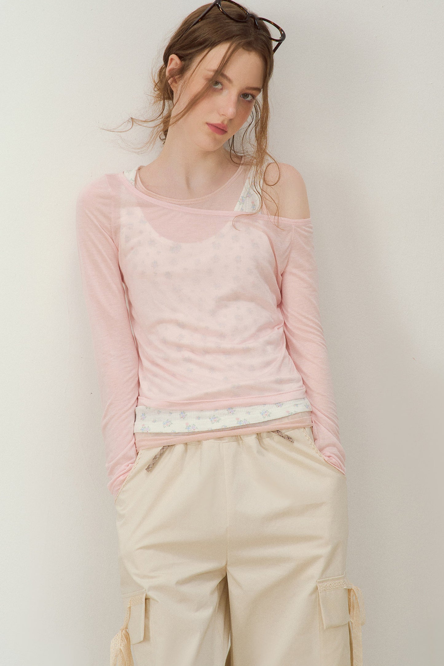 Cooling Layered-Look Long-Sleeve Blouse Set