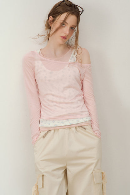 Cooling Layered-Look Long-Sleeve Blouse Set