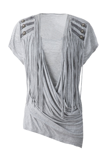 Top in maglia drappeggiato con nappine