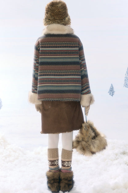 Brown Frayed Corduroy Mid-Length Skirt