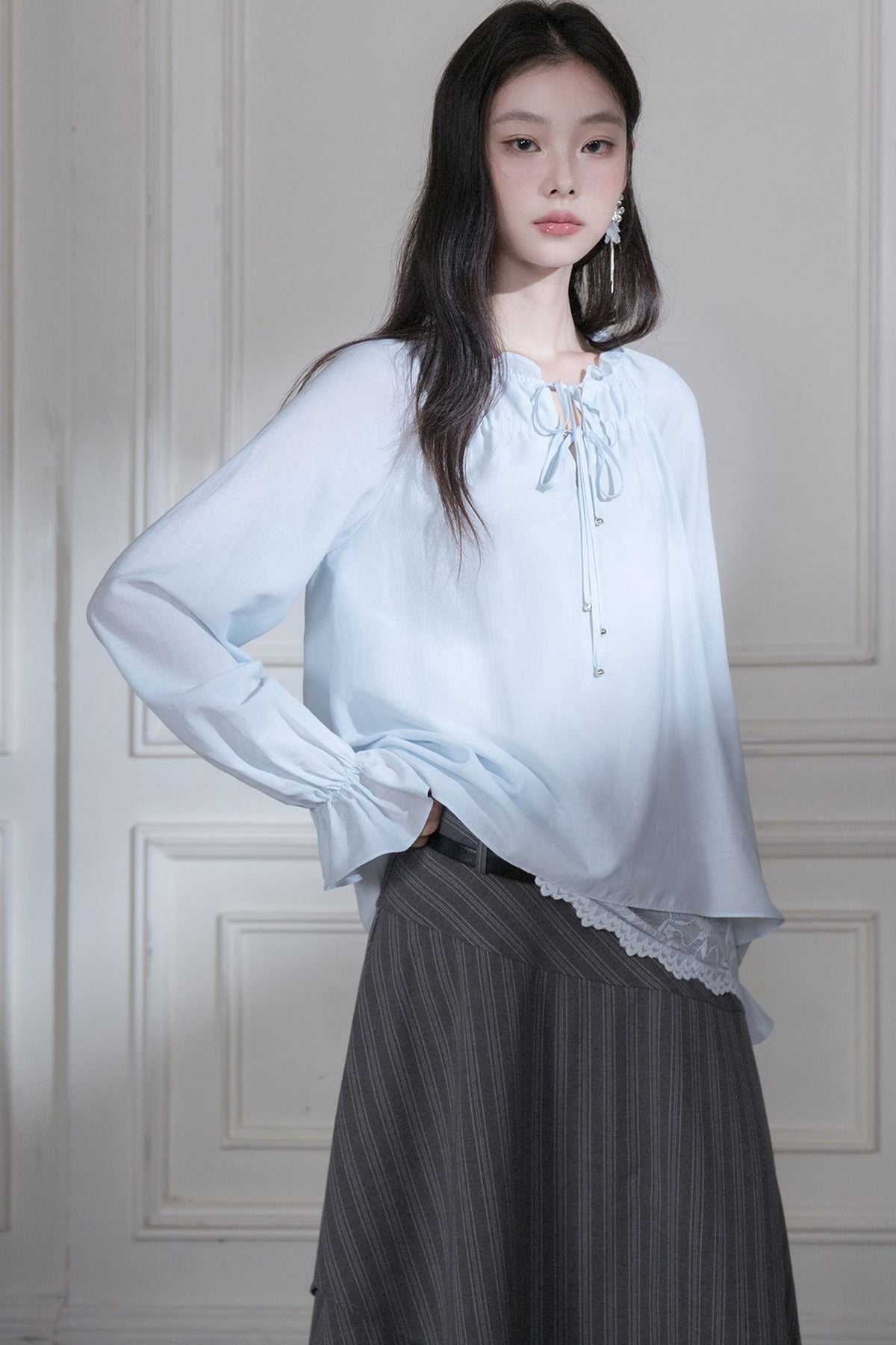 Lace Layered-Look Lyocell Blouse