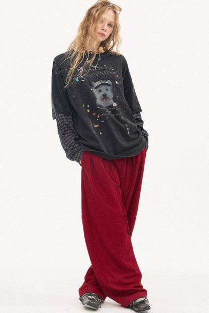 Rhinestone Cotton Long Sleeve Top