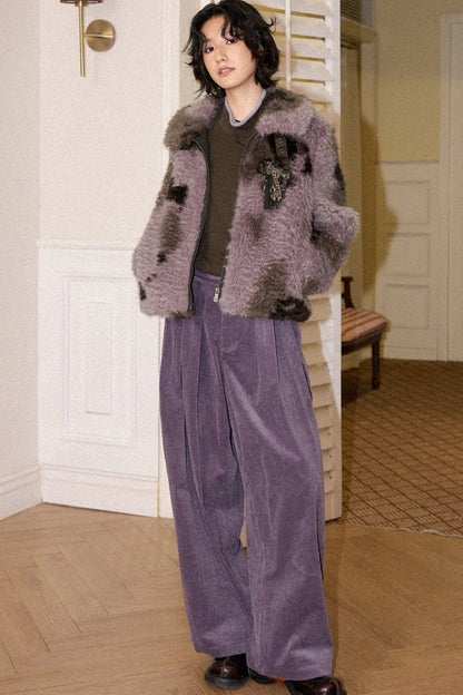 Giacca in peluche maculata marrone violaceo