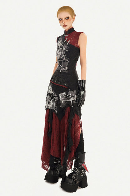Gothic Cheongsam Sleeveless Top and Long Skirt Set-Up