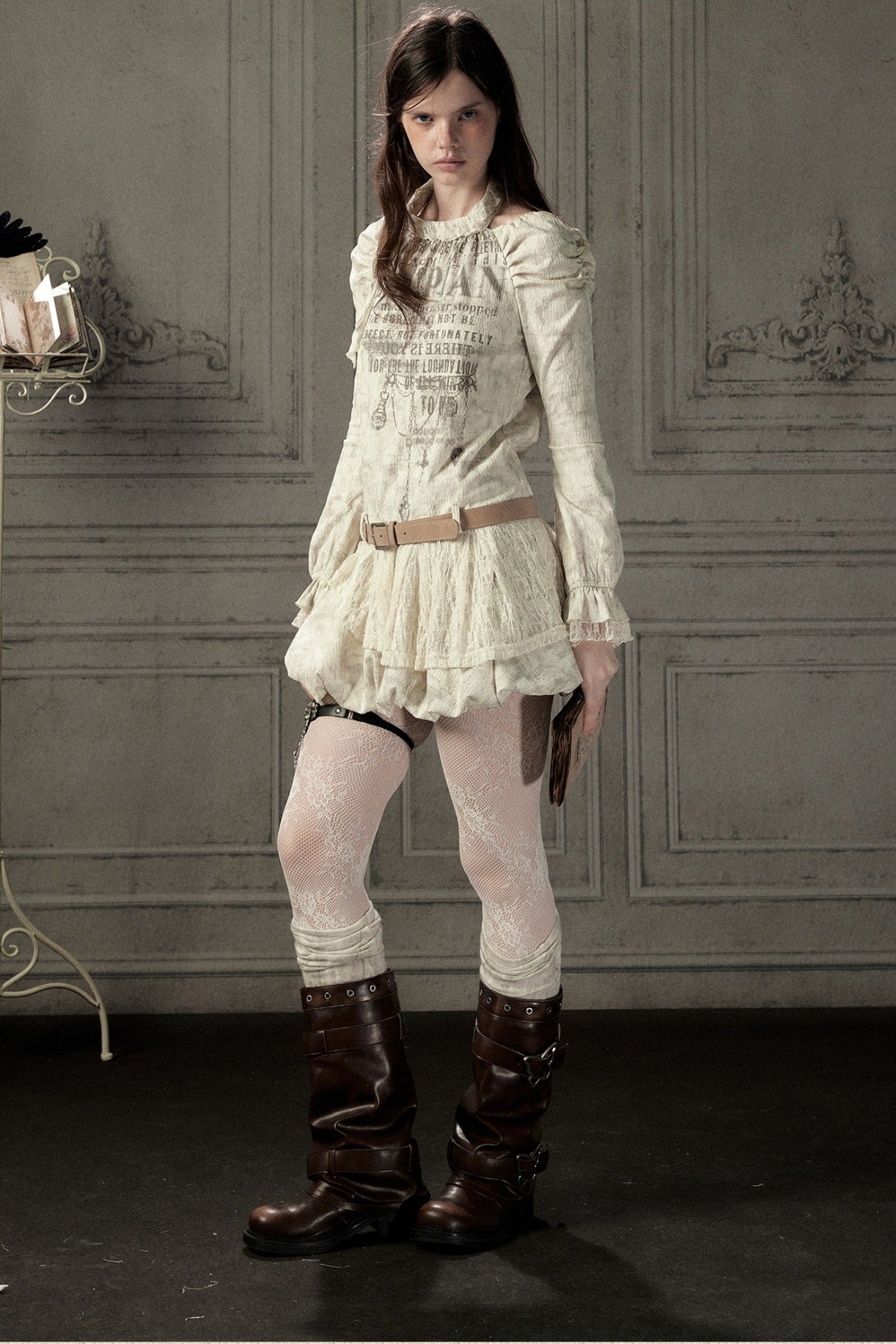 Beige Long Sleeve Halter Dress