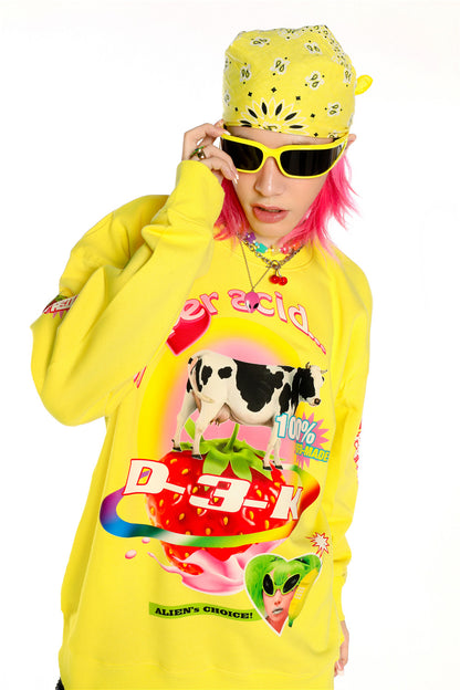 Felpa Y2K retrò americana giallo limone