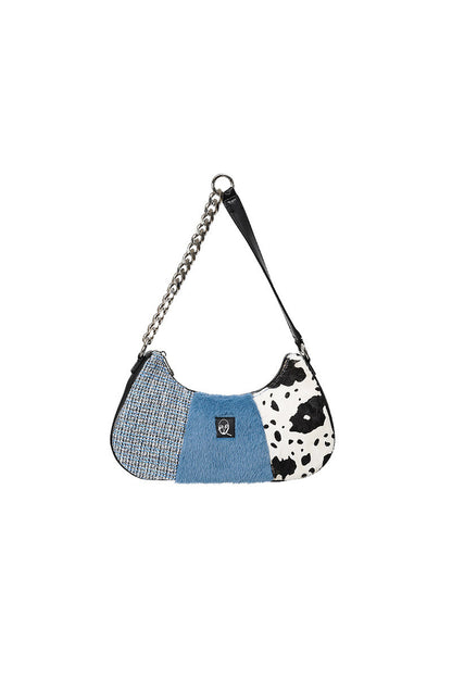 Genuine Leather Color-Block Crossbody Bag
