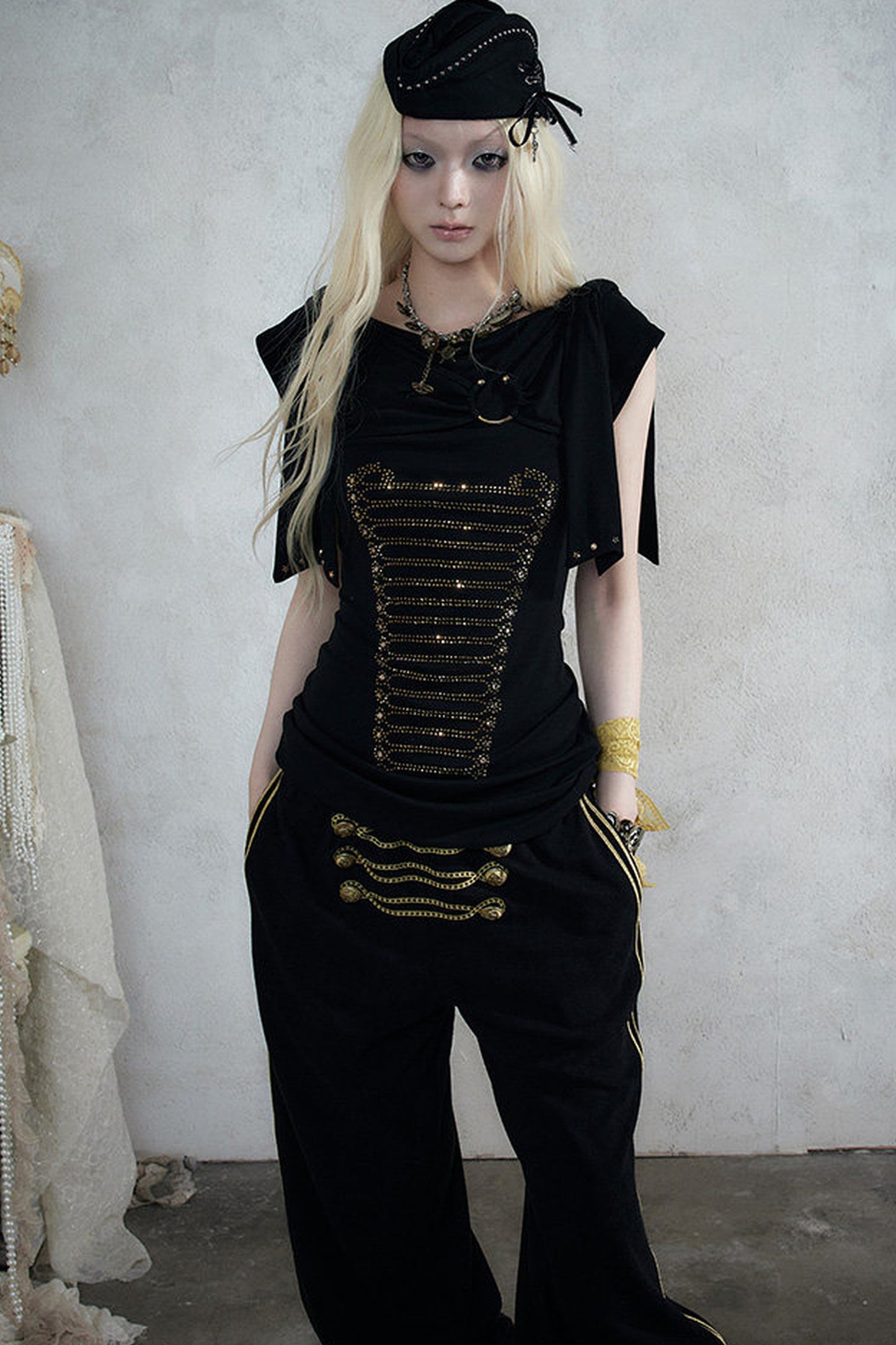 Rhinestone Corset Short-Sleeve Knit Dress
