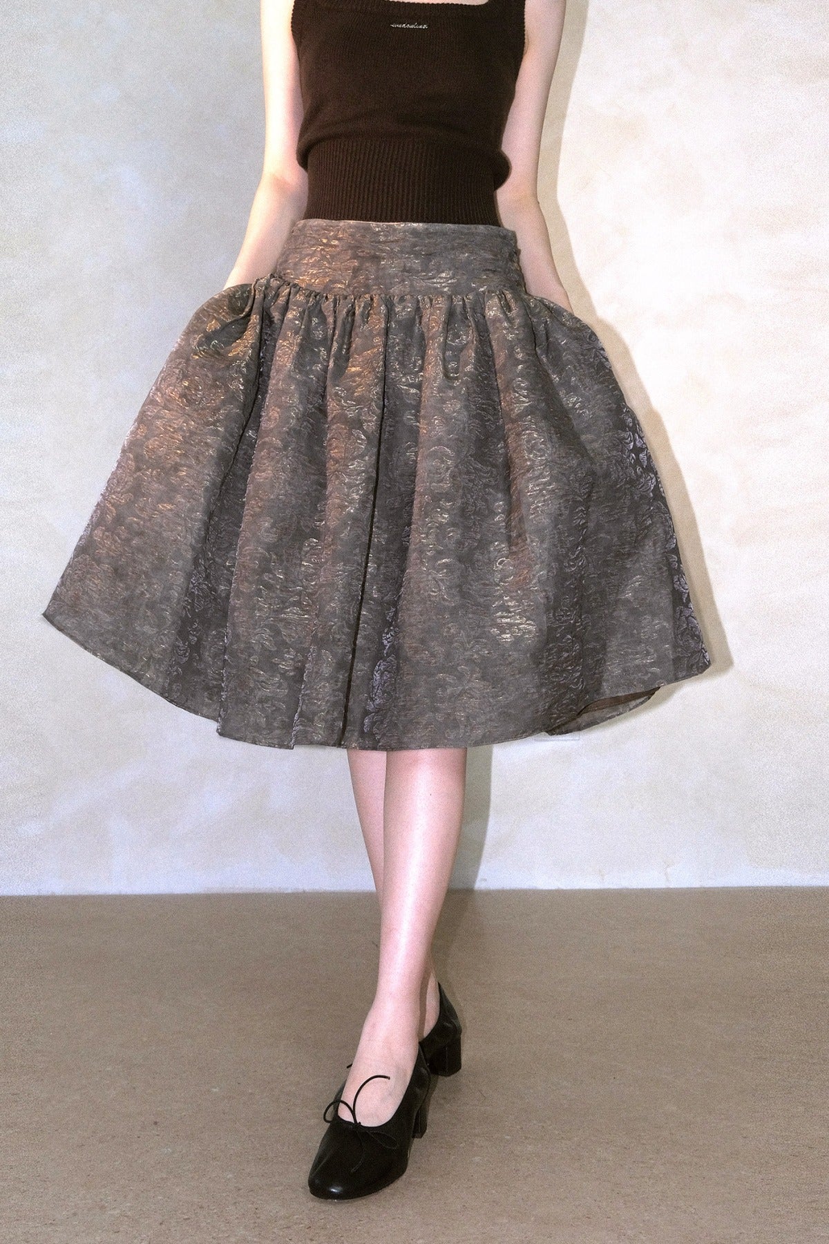 Tencel Linen Silk Jacquard Pleated Skirt