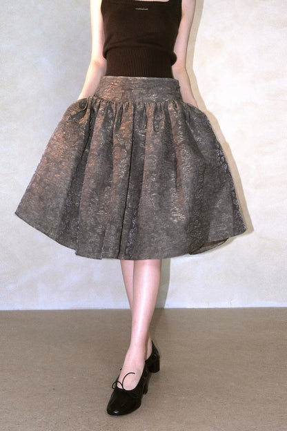 Tencel Linen Silk Jacquard Pleated Skirt