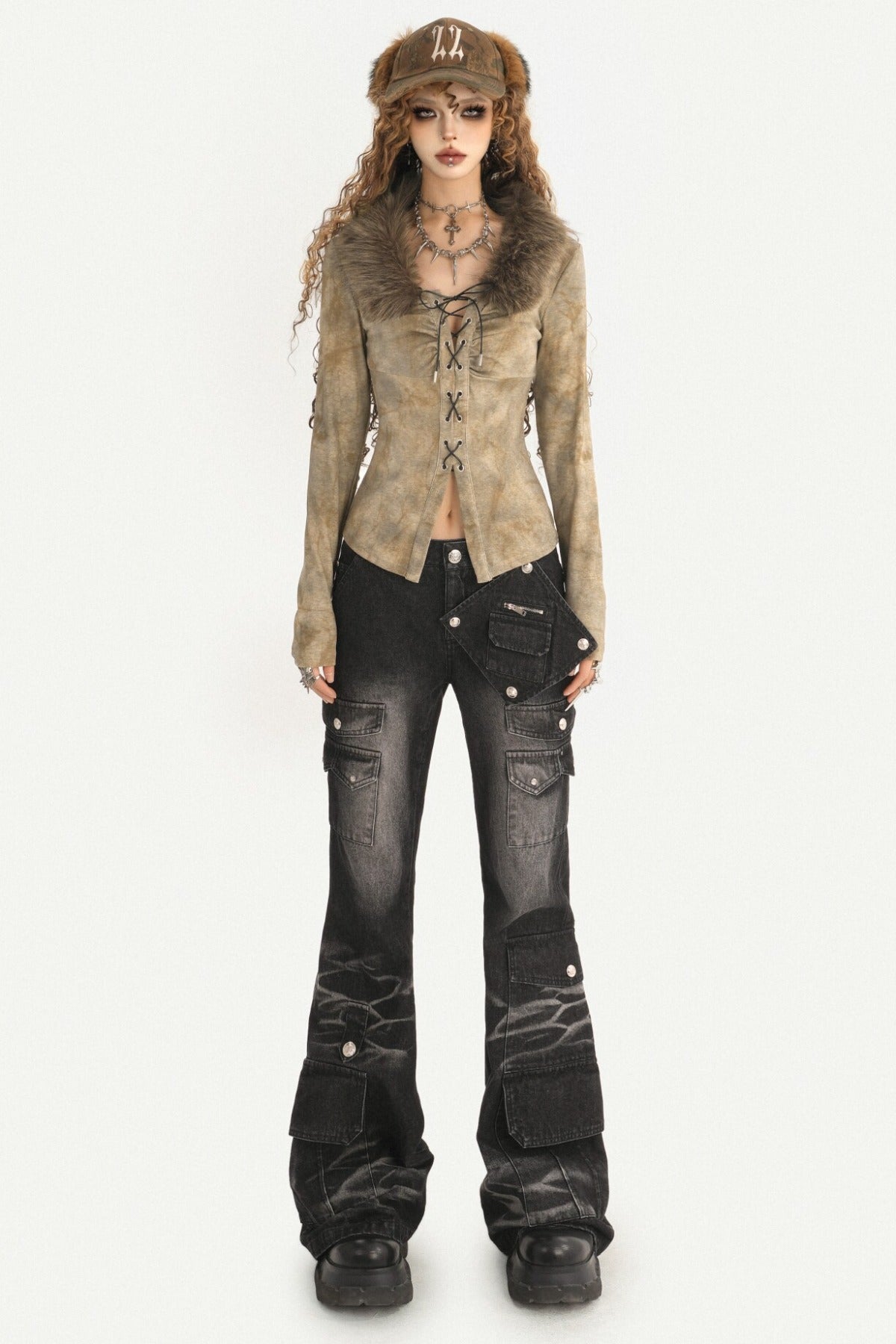 Black Vintage Workwear Flared Jeans