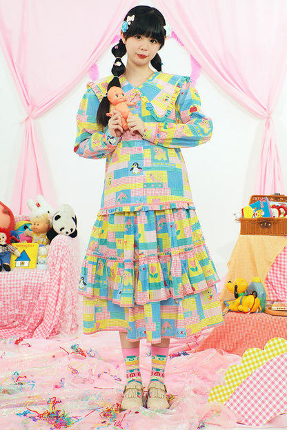 Patchwork Print Doll Collar Shirt