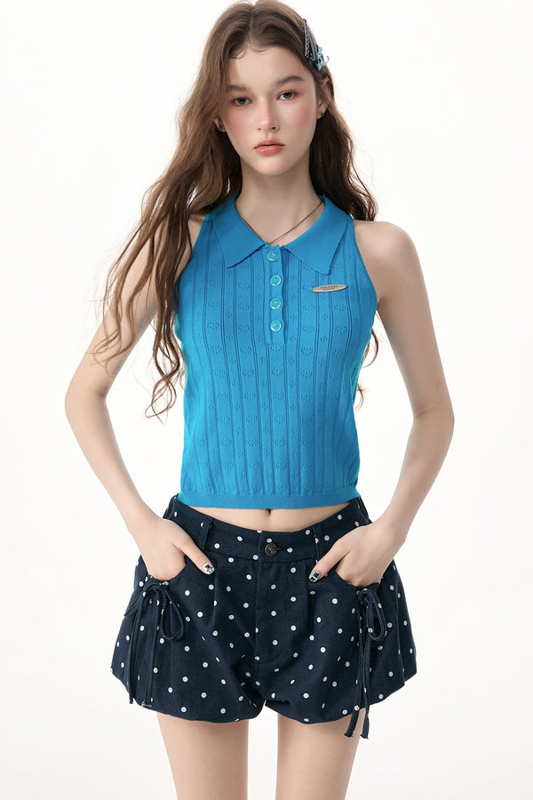 Sea Salt Blue Knit Polo Top