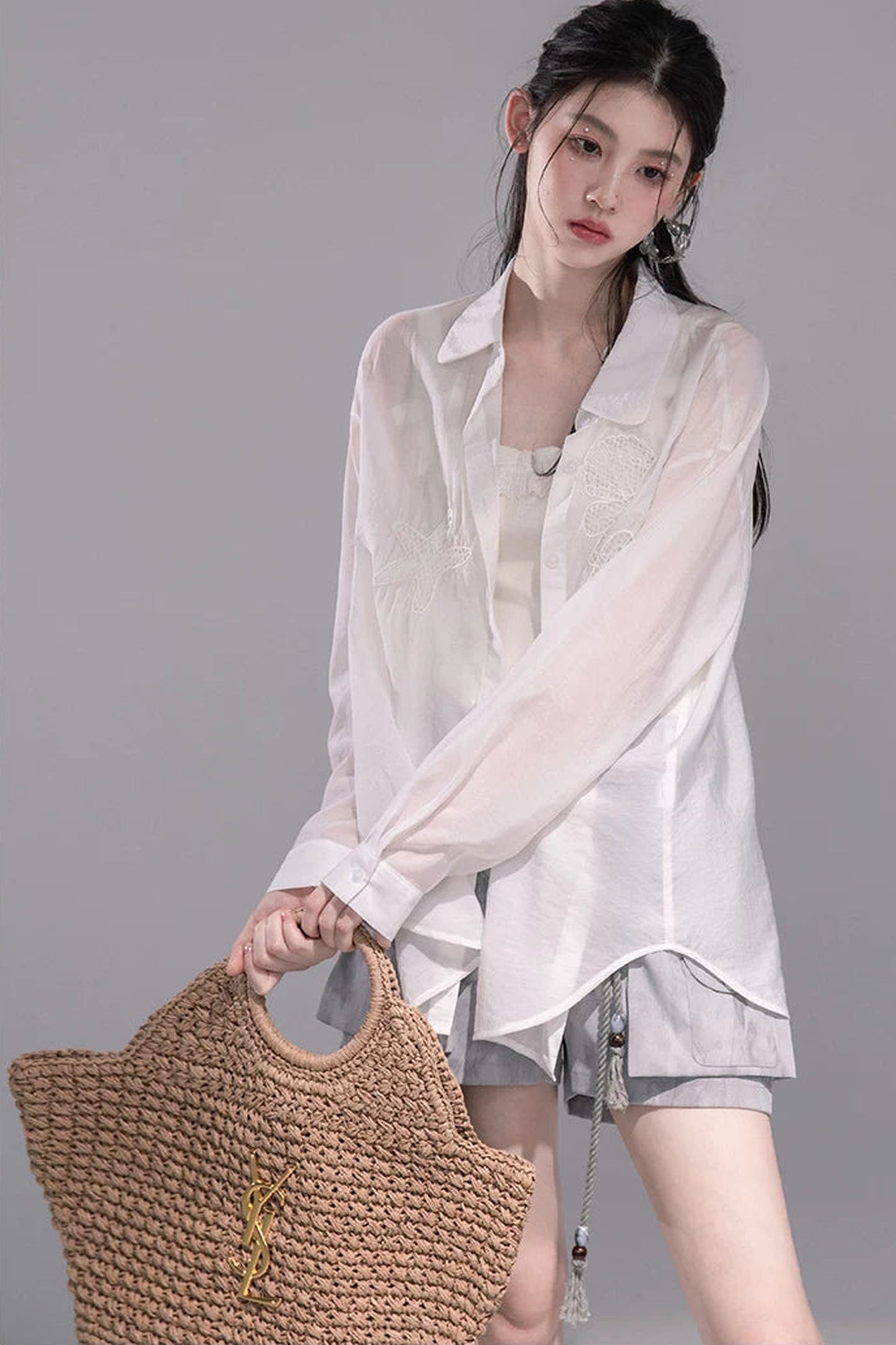 Translucent Silk Embroidered Blouse