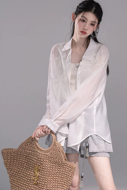 Translucent Silk Embroidered Blouse