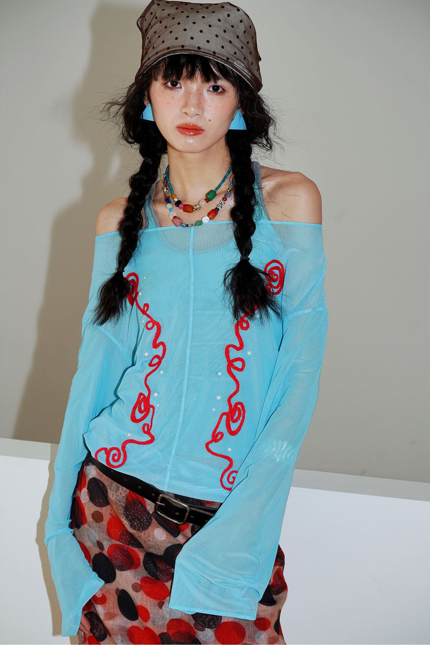Textured Mesh Embroidery Top