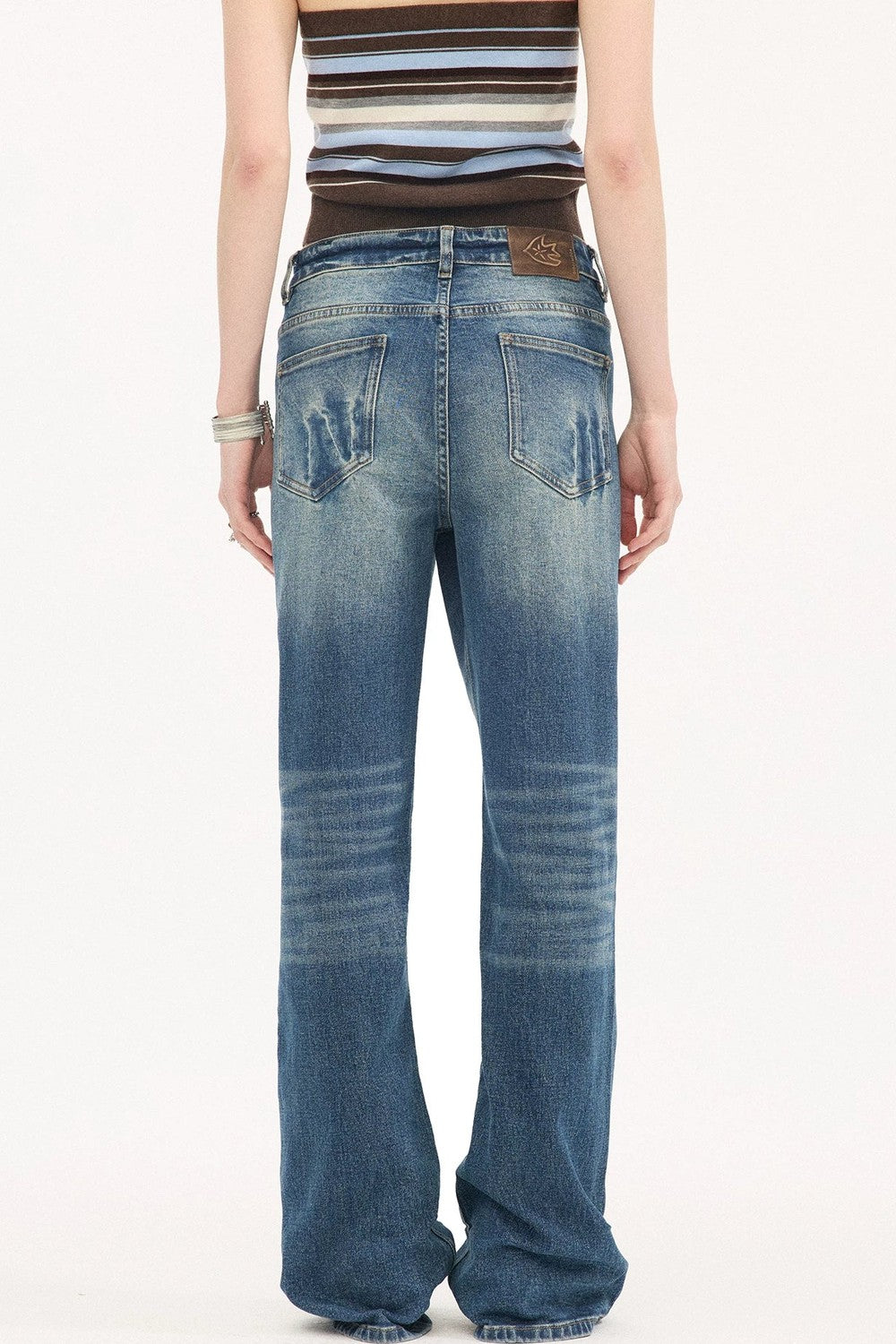 Low-Waist Whiskered Wide-Leg Jeans