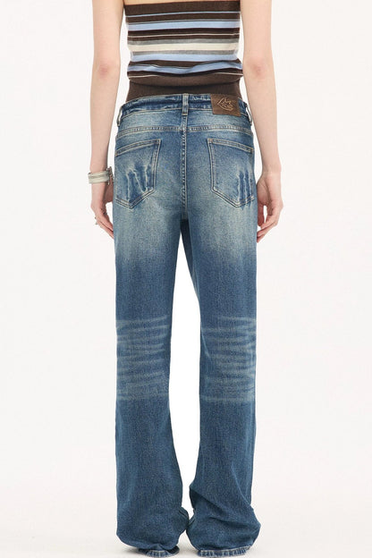 Low-Waist Whiskered Wide-Leg Jeans
