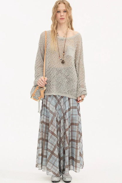 Plaid Pleated Mesh Skirt