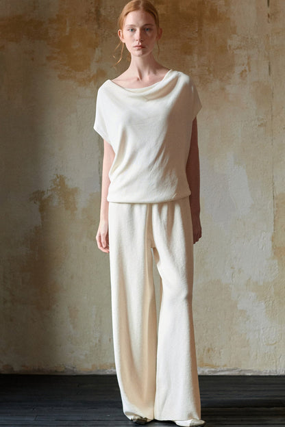 Off-White Silk Boat Neck Top