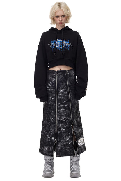 Thorn Print Open Back Cropped Hoodie