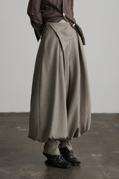 Striped Deconstructed Folded Waist Lantern Pants