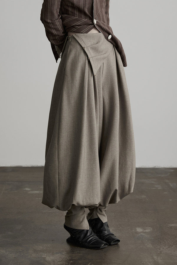 Striped Deconstructed Folded Waist Lantern Pants
