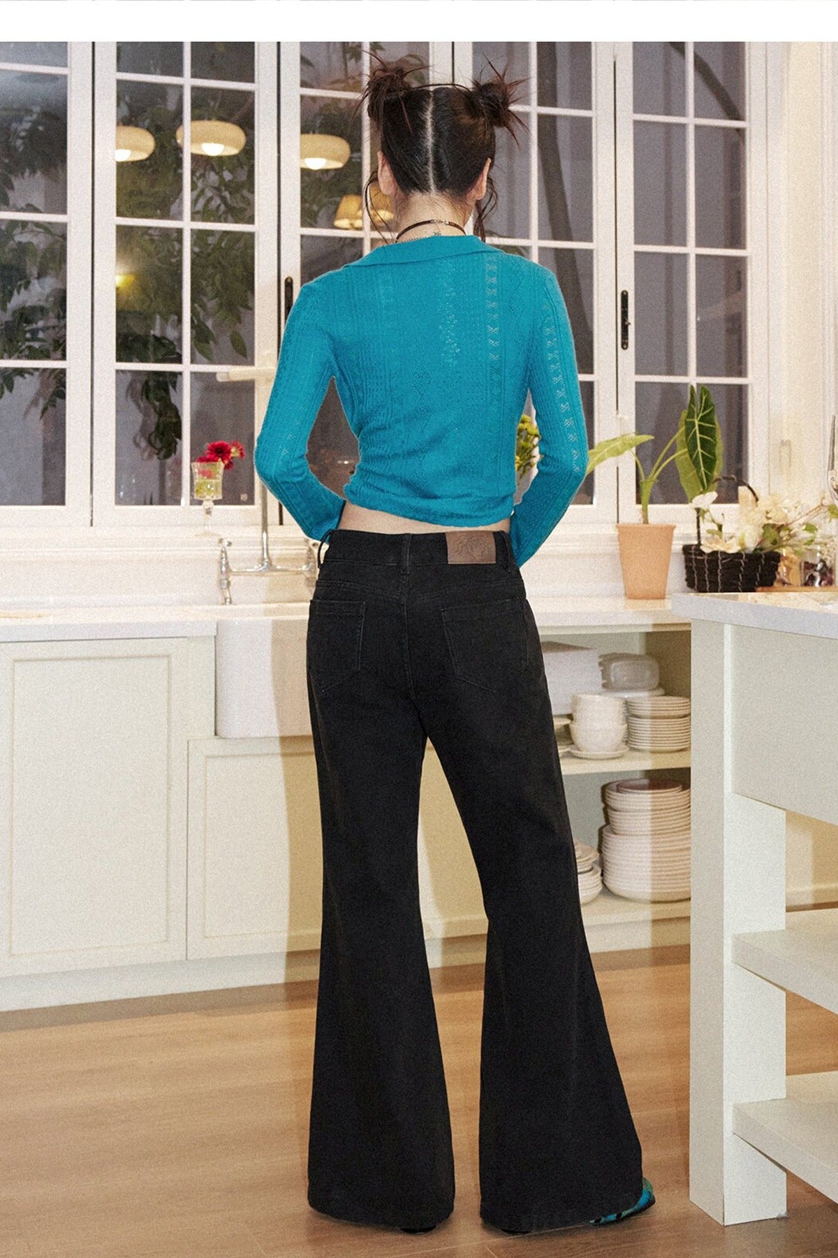 Black Low-Rise Flared Pants