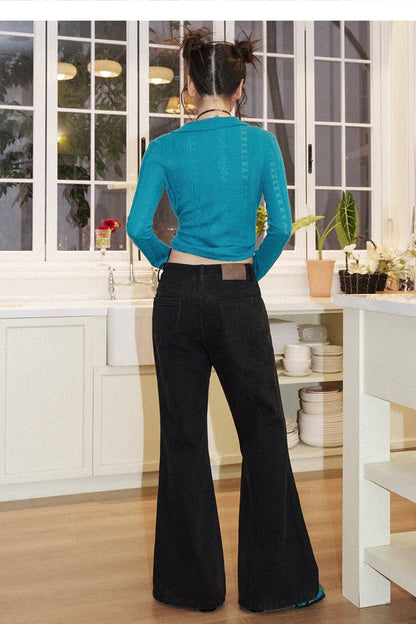 Black Low-Rise Flared Pants