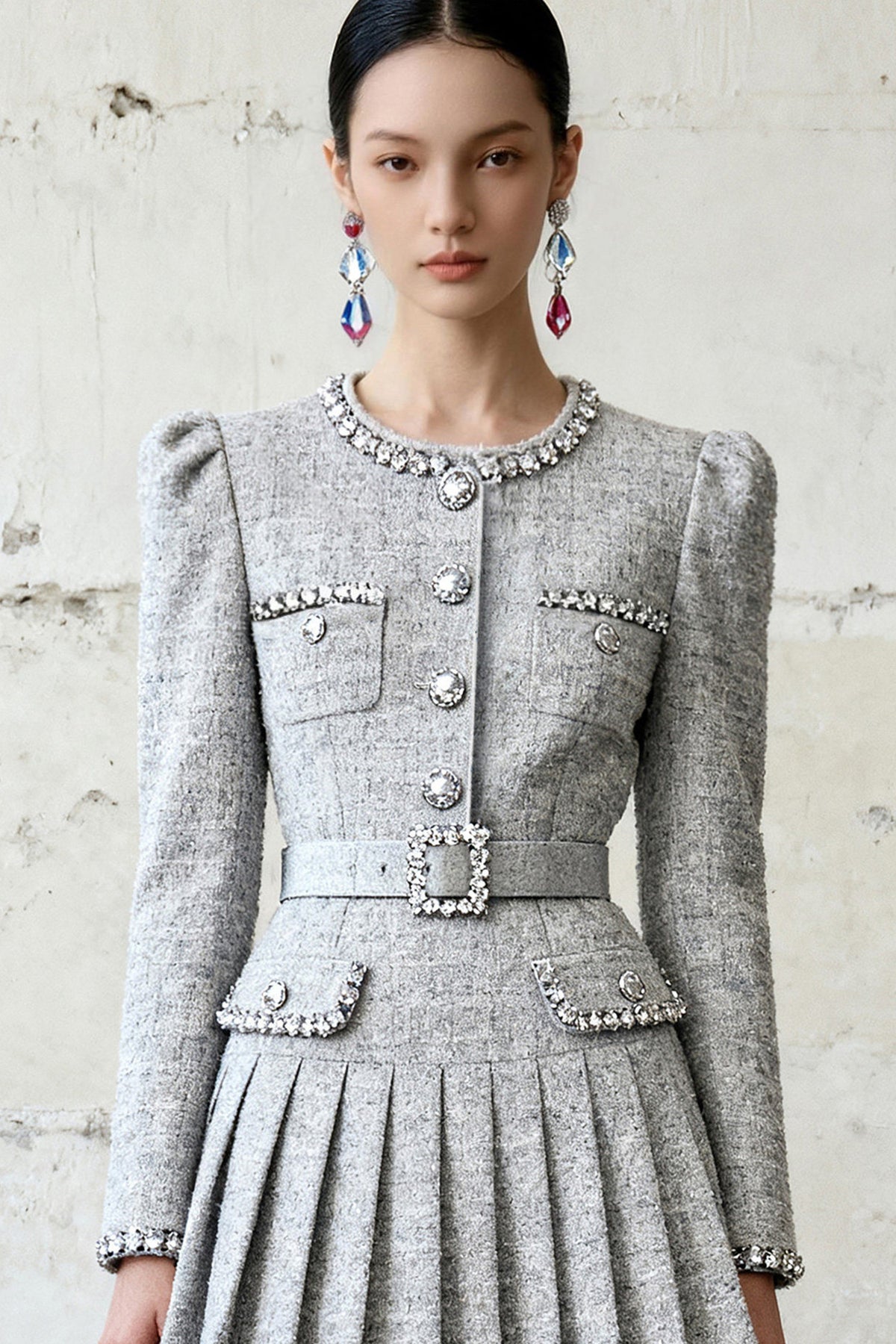 Diamond Embellished Pleated Dress