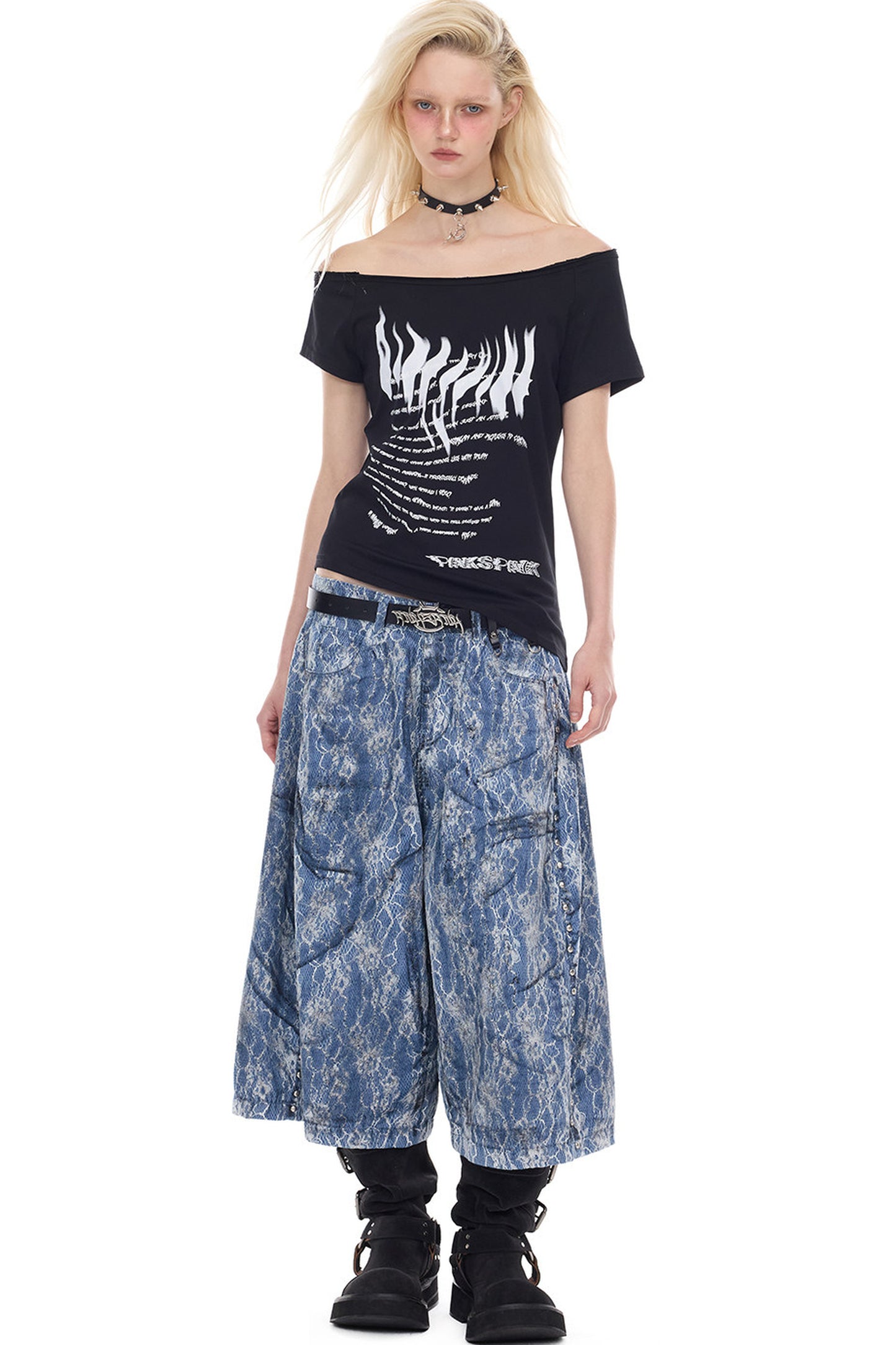 Asymmetrisches Oberteil mit Punk-Druck