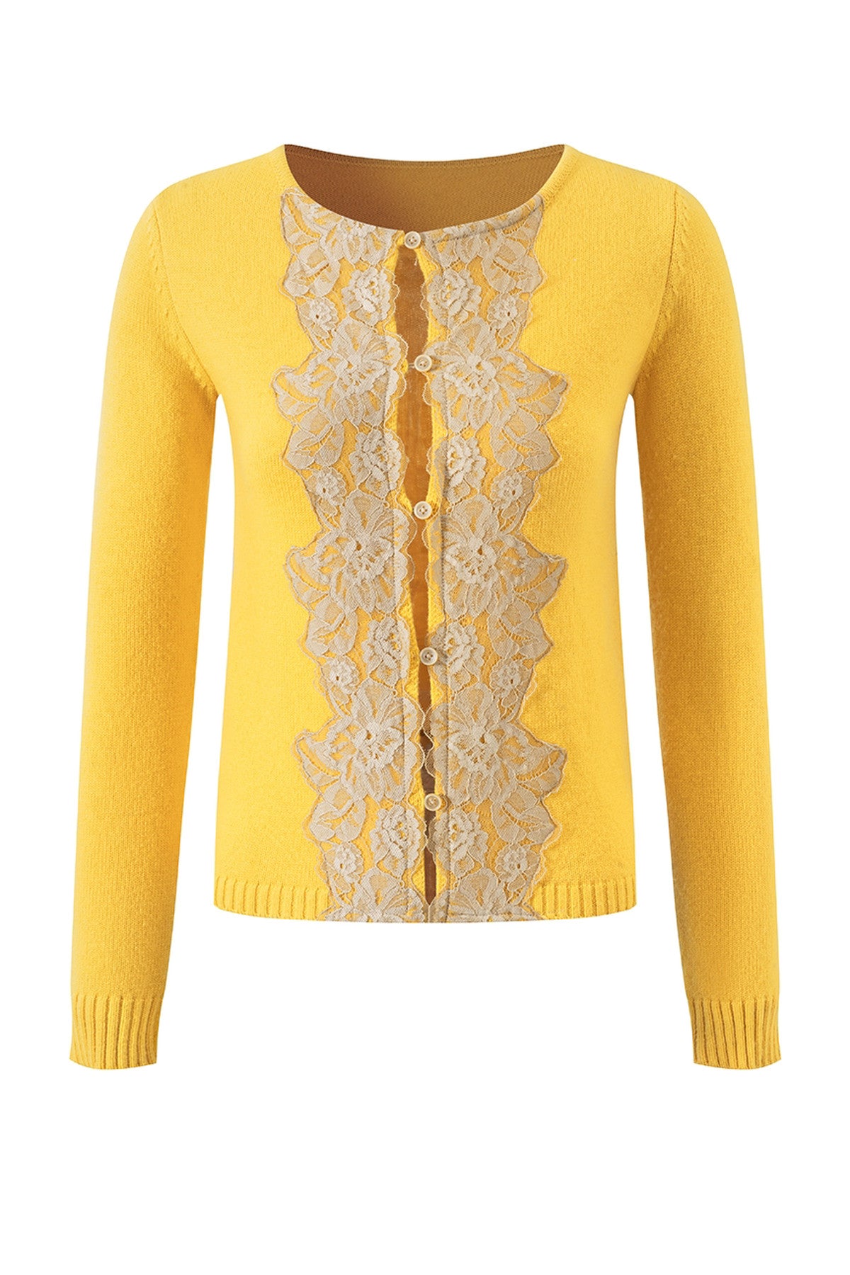 Lace Trim Wool Knit Cardigan and Chiffon Skirt