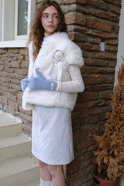 Brooch Short Fur Coat Vest