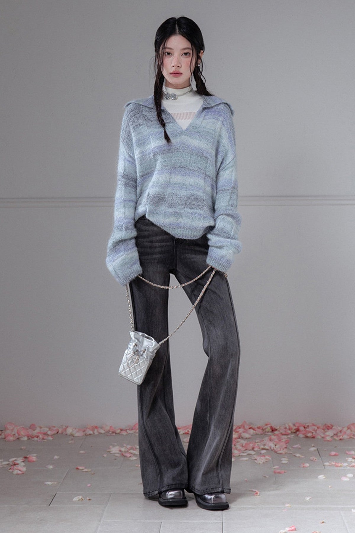Striped Sequin Mohair Wool Sweater