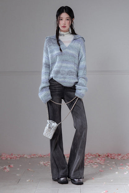 Striped Sequin Mohair Wool Sweater
