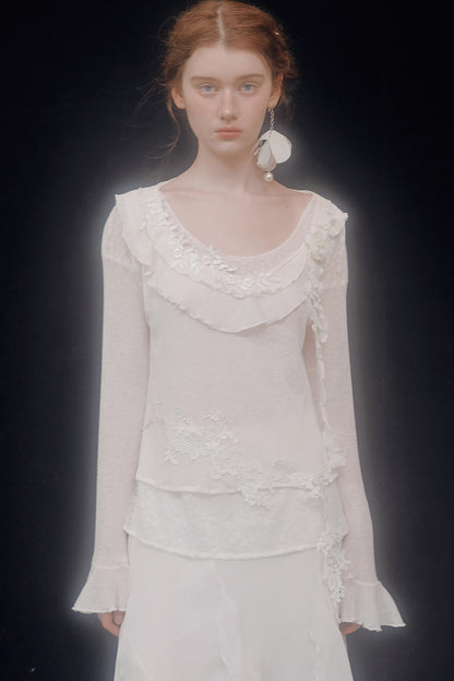 White Lace Knit Top