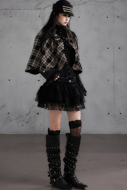Lace Patchwork Pleated Multi-Layered Puffy Skirt