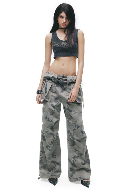 Double-Layer Waist Camouflage Large Patch Jeans