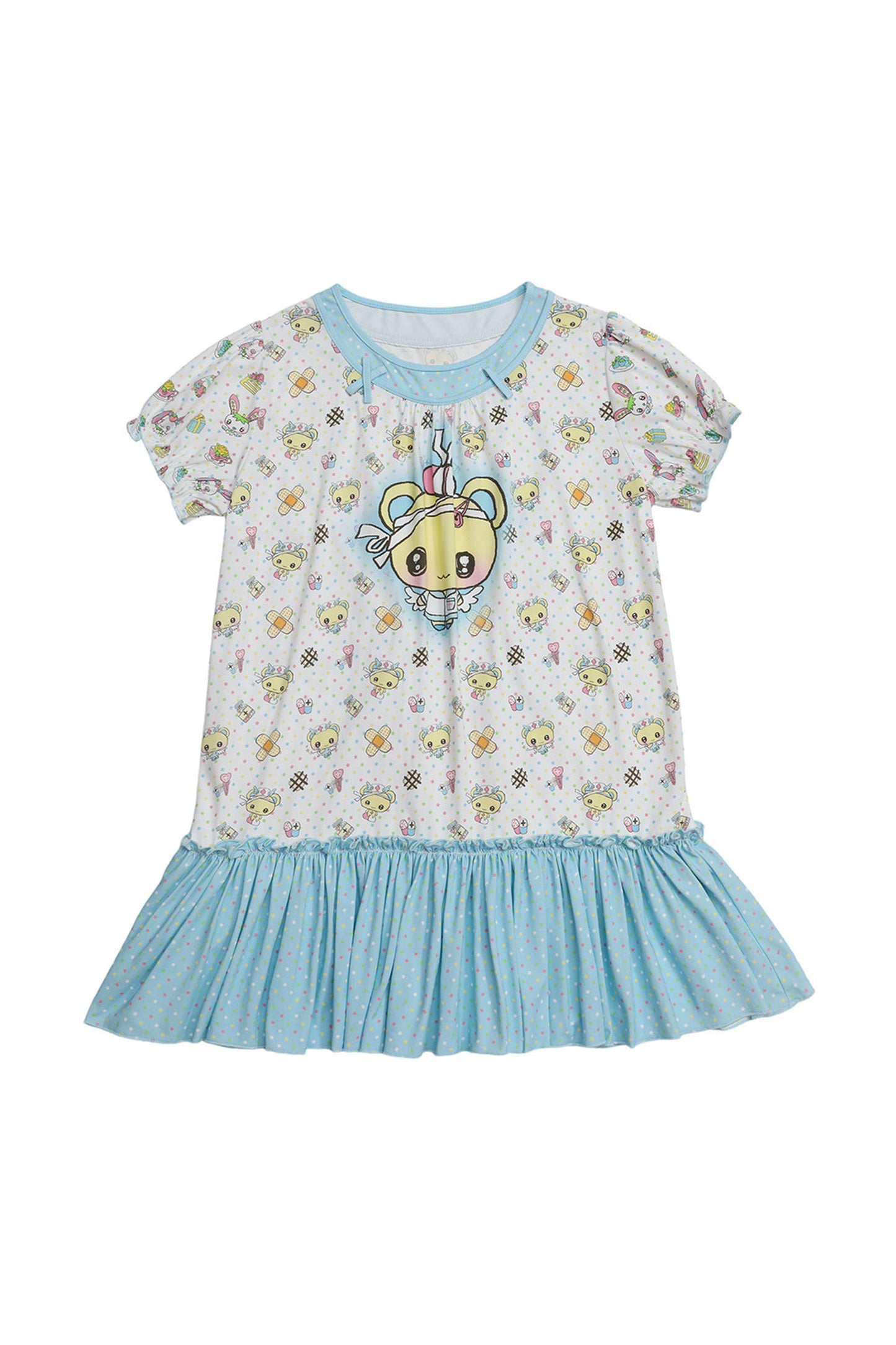 Bear And Rabbit Print Layered-Look Dress