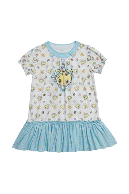 Bear And Rabbit Print Layered-Look Dress