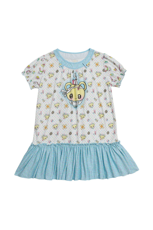 Bear And Rabbit Print Layered-Look Dress