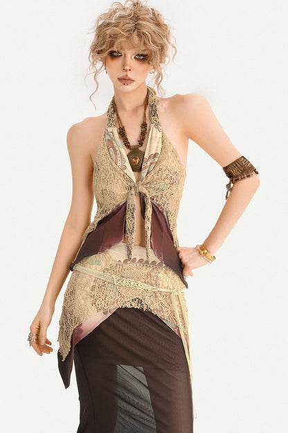 Bohemian Halter Vest And Layered Lace Maxi Set-Up