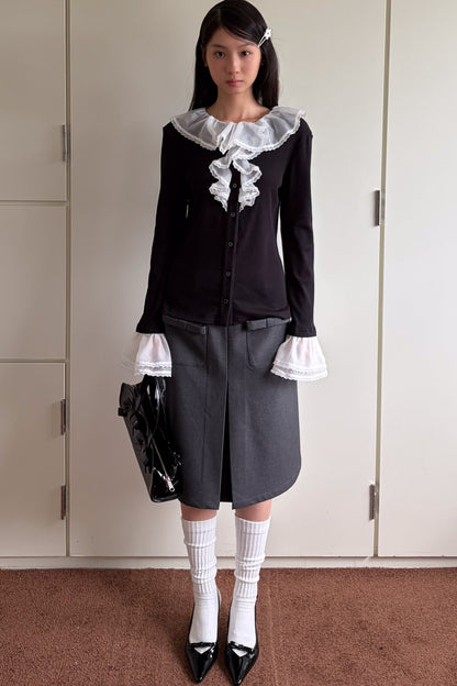 Gray Woolen Bow Pocket Skirt