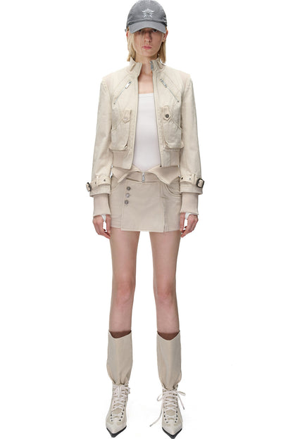 Washed Distressed Patchwork Short Jacket
