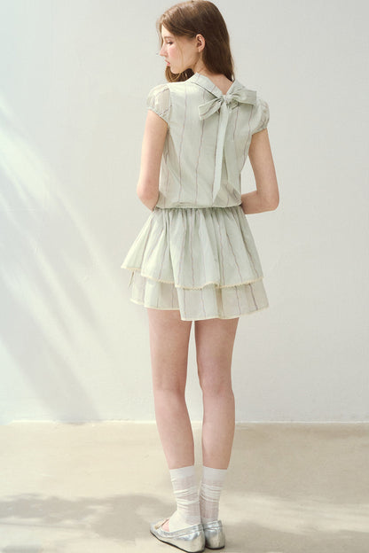 Robe mi-montante en lyocell menthe avec dentelle